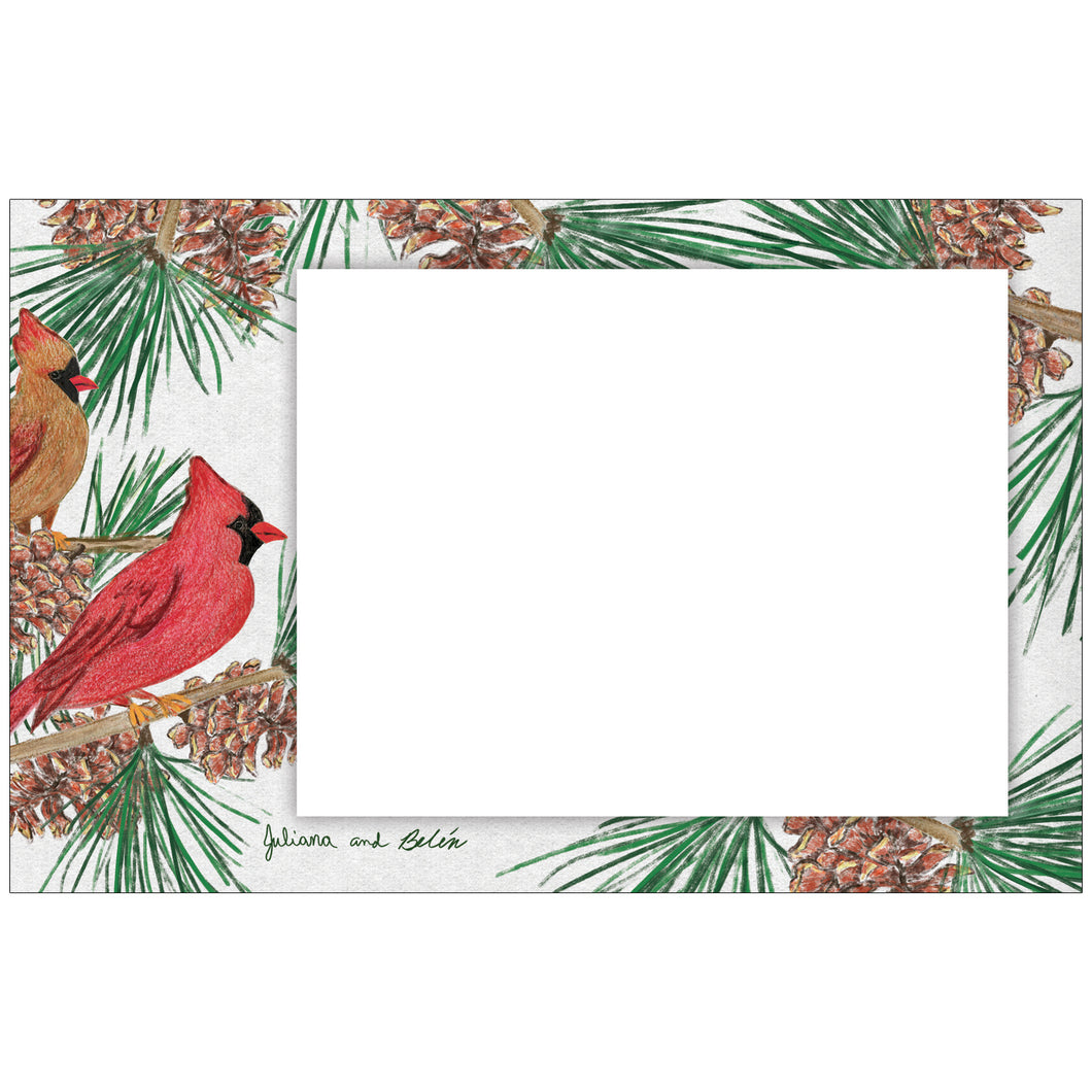 Cardinals and Pine Boughs Photo Card Horizontal - Children's Art Project
