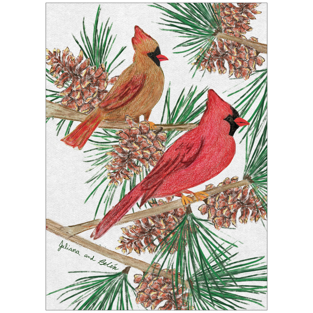 Cardinals and Pine Boughs 9 cards/10 env - Children's Art Project