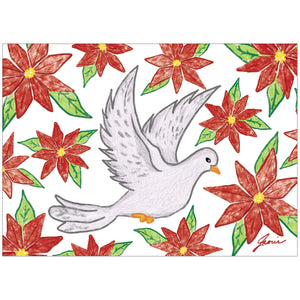 Dove and Poinsettias 10 card pack - Children's Art Project