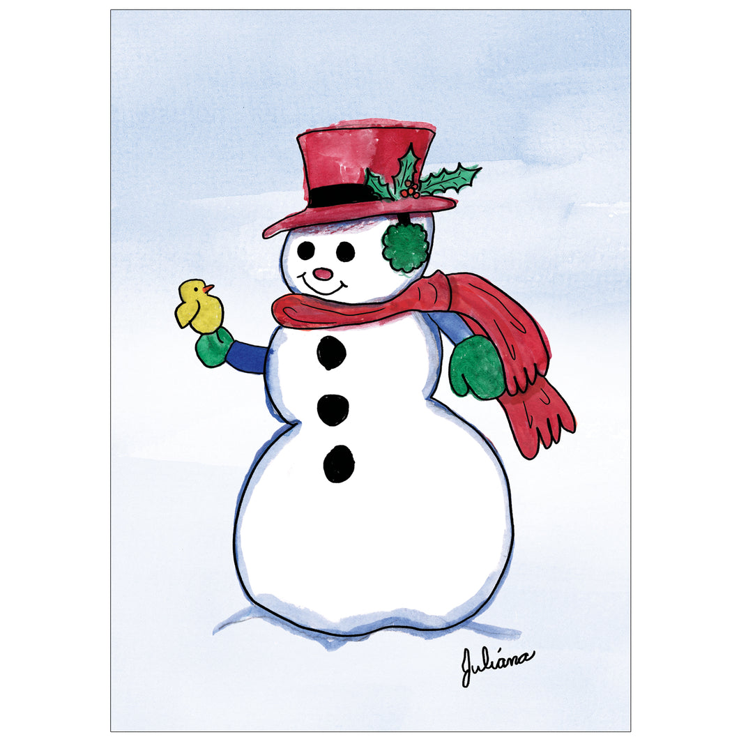 Personalized Snowman with Yellow Bird - Children's Art Project