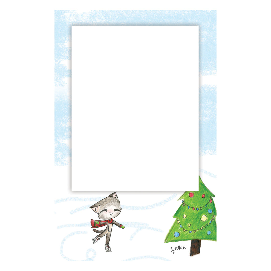 Personalized Ice Skating Cat Vertical Photo Card