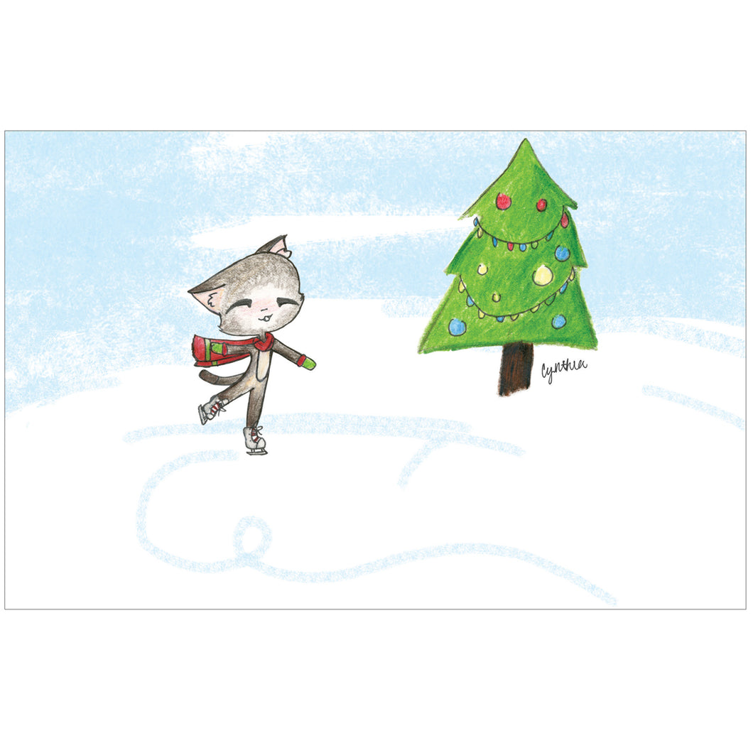 ICE SKATING CAT CARD - DELUXE - Children's Art Project